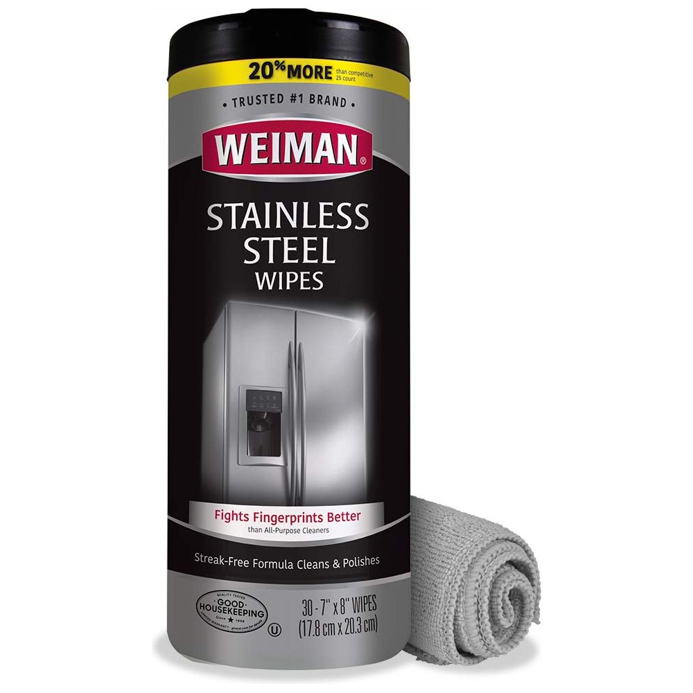 Stainless Steel Cleaning Kit - Stainless Steel Wipes, 30 count and Weiman Stainless Steel Microfiber Cloth