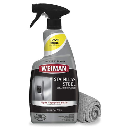 Weiman Stainless Steel Cleaner and Polish - 22 Ounces [Large Microfiber Cloth] - Appliance Surfaces Leave Behind A Brilliant Shine