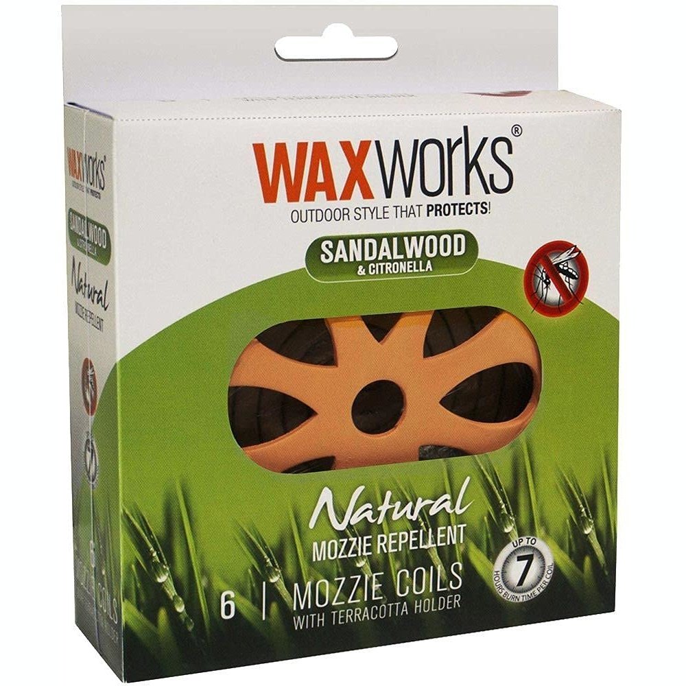 Waxwork Citronella and Sandal Wood Natural Mozzie Repellent Coils with Terracotta Holder 3-Pieces