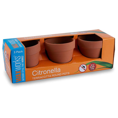 Waxworks Mayo Terracotta Citronella Round Pots (9cm)- Pack of 3