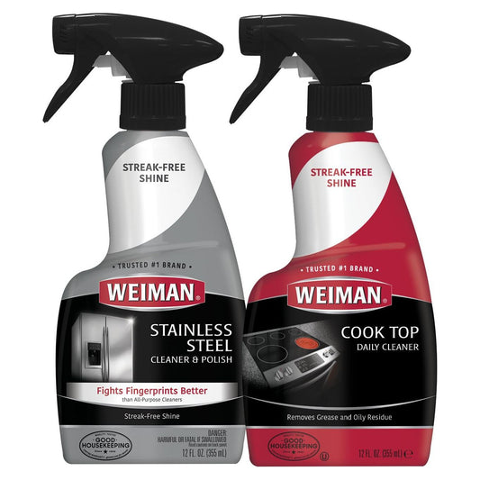 Weiman Stainless Steel Cleaner and Cooktop Daily Cleaner - 12 Ounce - Kitchen Appliance Kit