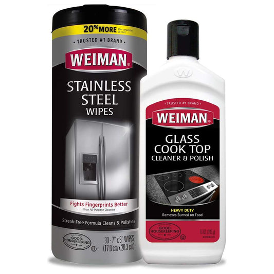 Weiman Heavy Duty Cooktop Polish and Stainless Steel Wipes - Powerful Appliance Kitchen Cleaning Kit