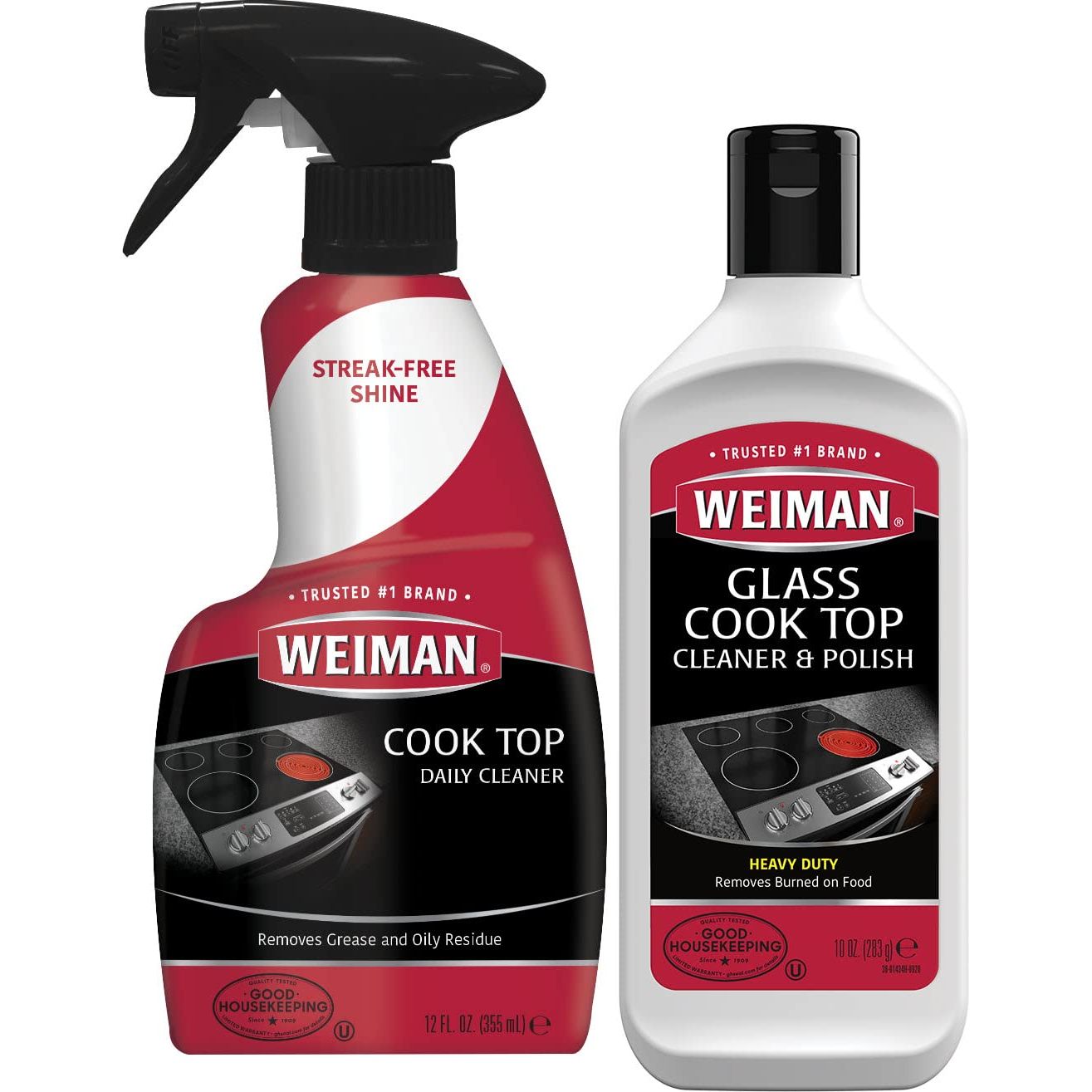 Weiman Ceramic and Glass Cooktop - 10 Ounce - Stove Top Daily Cleaner Kit - 12 Ounce - Glass Induction Cooktop Cleaning Bundle for Heavy Duty Mess Cleans Burnt-on Food