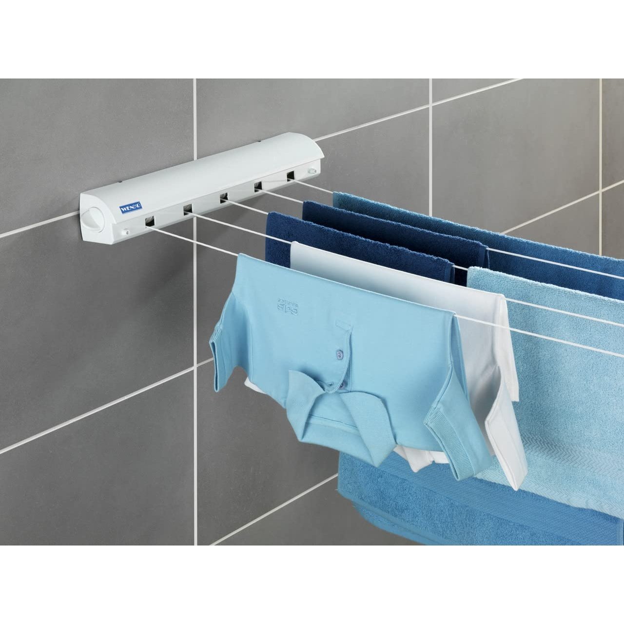 WENKO Wall Clothes Lines-extendable, White, 7 x 47.5 x 7 cm