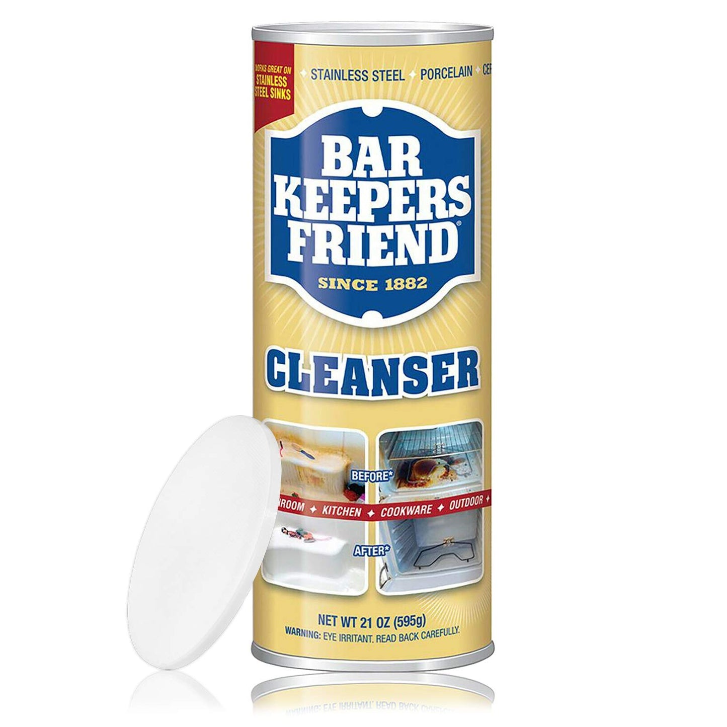 Bar Keepers Friend Powdered Cleanser 21-Ounces + Tight Seal Closing Lid (1-Pack)