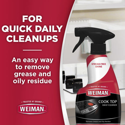 Weiman Ceramic and Glass Cooktop - 10 Ounce - Stove Top Daily Cleaner Kit - 12 Ounce - Glass Induction Cooktop Cleaning Bundle for Heavy Duty Mess Cleans Burnt-on Food