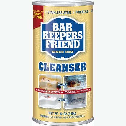 Bar Keepers Friend Powder Cleanser 12 Oz - Multipurpose Cleaner & Stain Remover - Bathroom, Kitchen & Outdoor Use - for Stainless Steel, Aluminum, Brass, Ceramic, Porcelain, Bronze and More (2 Pack)