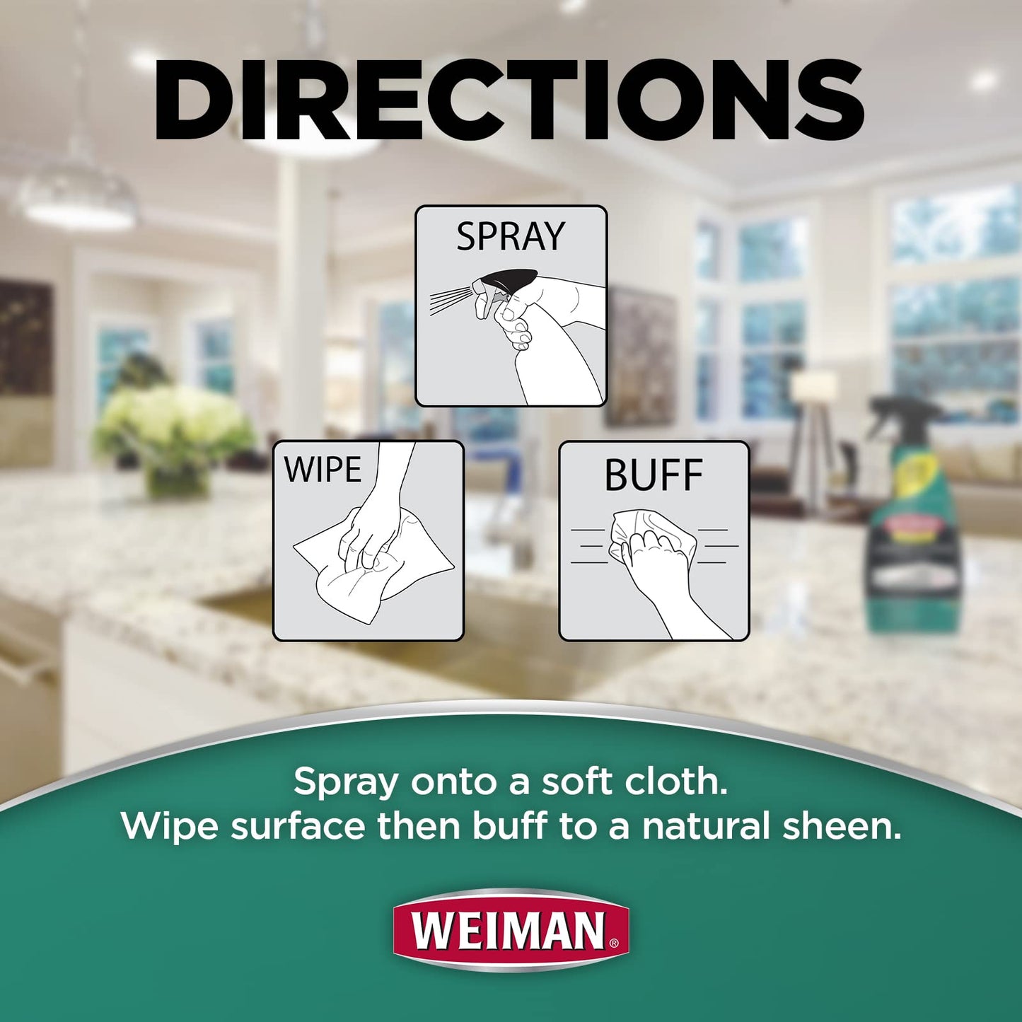 Weiman Disinfectant Granite Daily Clean & Shine (2 Pack with Polishing Cloth) Safely Clean Disinfect and Shine Granite Marble Soapstone Quartz Quartzite Slate Limestone Corian Laminate Tile Countertop