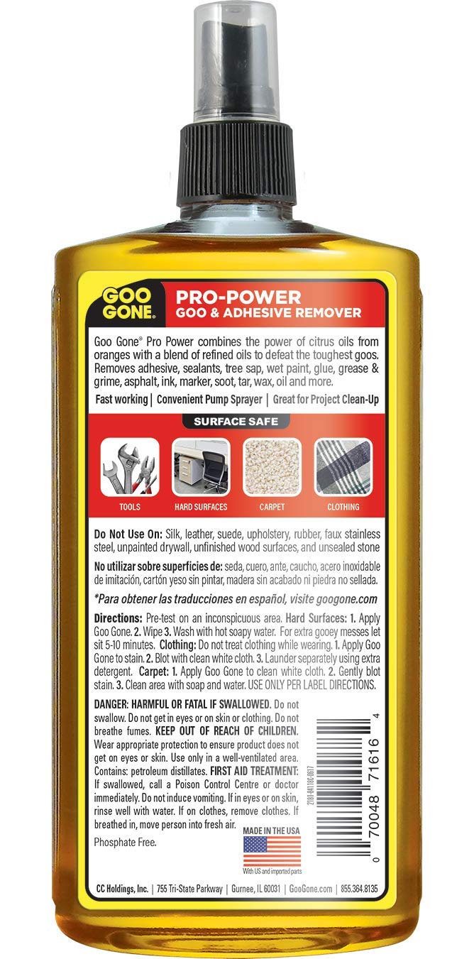 Goo Gone Pro-Power - 16 Fl Oz (Pack of 1) - Professional Strength Adhesive Remover, Spray Pump, Yellow