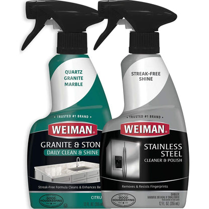 Weiman Stainless Steel & Granite Cleaner - 12 Ounce - for Countertop and Appliance Protect from Fingerprints Granite Cleaner and Polish - Enhance The Natural Beauty of Your Stone Surface - 12 Ounce