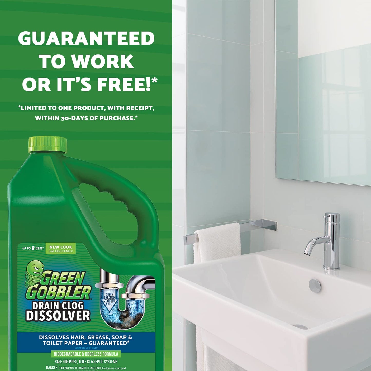 Liquid Clog Remover By Green Gobbler - Drain, Toilet Clog Remover, DISSOLVE Hair & Grease From Clogged Toilets, Sinks And Drains - Drain Cleaner, Works Within Minutes - 1 Gallon