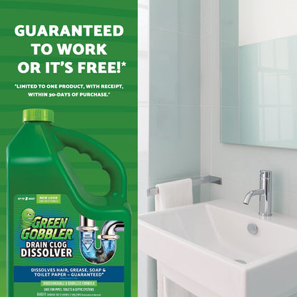 Liquid Clog Remover By Green Gobbler - Drain, Toilet Clog Remover, DISSOLVE Hair & Grease From Clogged Toilets, Sinks And Drains - Drain Cleaner, Works Within Minutes - 1 Gallon