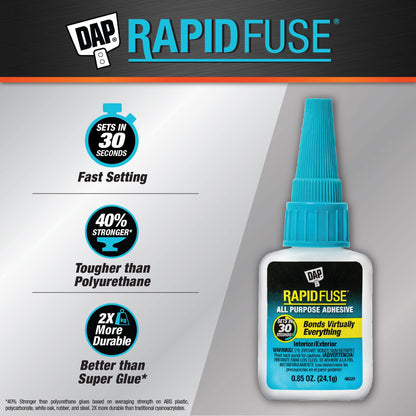 DAP 7079800155 00155 0.85 oz Rapid Fuse Fast Curing All Purpose Adhesive, Clear