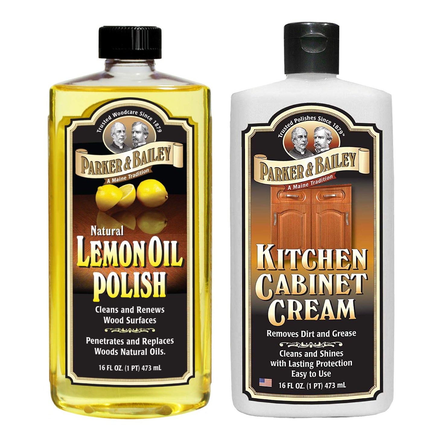 Parker & Bailey Lemon Oil Polish Bundled with Kitchen Cabinet Cream- Furniture Polish Oil and Wood Cleaner Combo