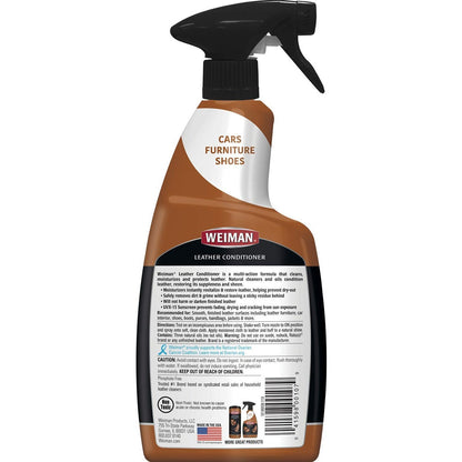 Weiman Leather Cleaner & Conditioner - 12 Fl Oz - Non Toxic Cleans Conditions and Restores Leather Surfaces - UV Protectants Help Prevent Cracking or Fading of Leather Couches Car Seats Shoes Purses