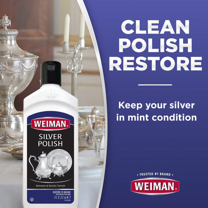 Weiman Silver Polish and Cleaner - 8 Ounce - Clean Shine and Polish Safe Protective Prevent Tarnish