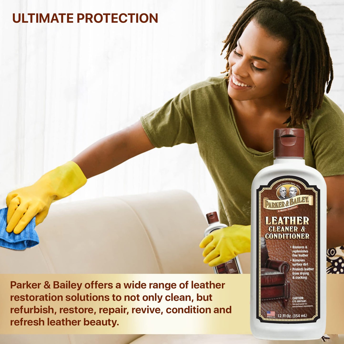 PARKER & BAILEY LEATHER CLEANER & CONDITIONER – Restores & Conditions Leather, Cleaner For Upholstery or Car Interior, Car Leather Seat Cleaner, Faux Leather, Furniture, Handbags, Shoes & More 12oz