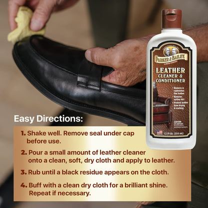 PARKER & BAILEY LEATHER CLEANER & CONDITIONER – Restores & Conditions Leather, Cleaner For Upholstery or Car Interior, Car Leather Seat Cleaner, Faux Leather, Furniture, Handbags, Shoes & More 12oz