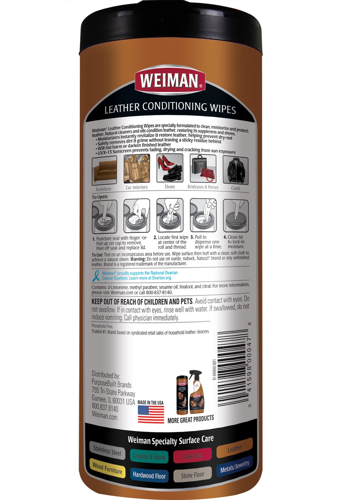 Weiman Leather Cleaner Wipes (30 Count) and Microfiber Cloth