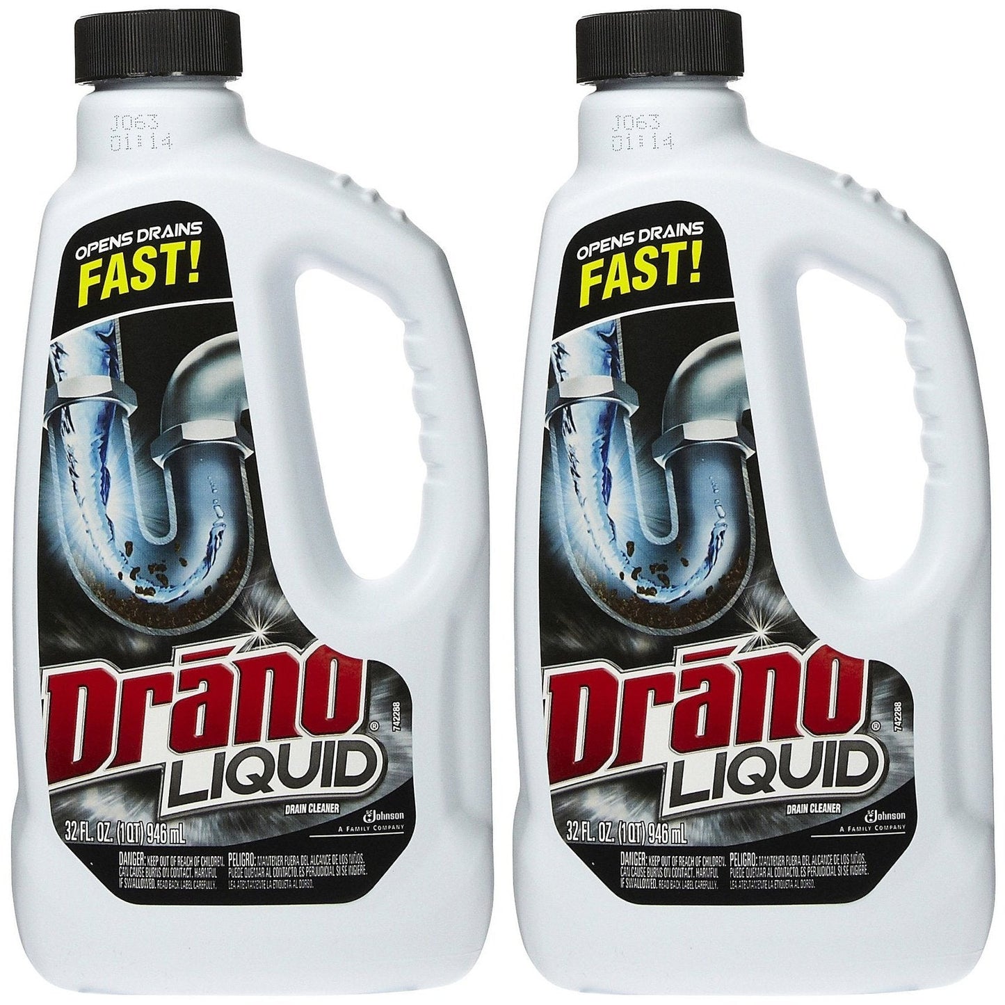 Drano Liquid Drain Cleaner, 32oz Safety Cap Bottle, 12/Carton (Pack of 2)