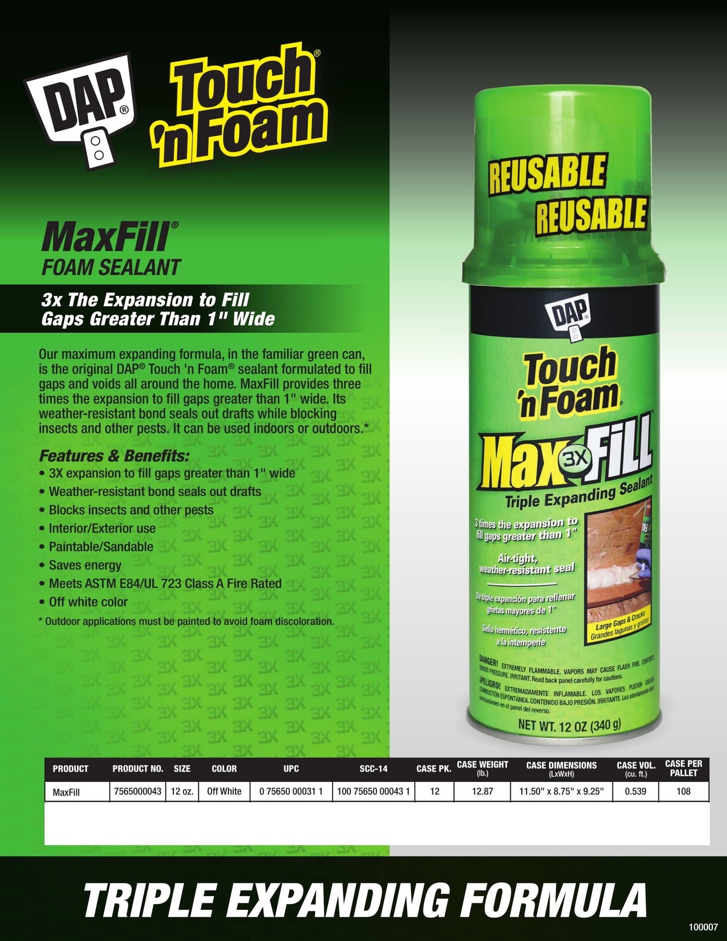 Touch 'n Foam 4001031212 MaxFill Maximum Expanding Sealant, 12Oz. Tan