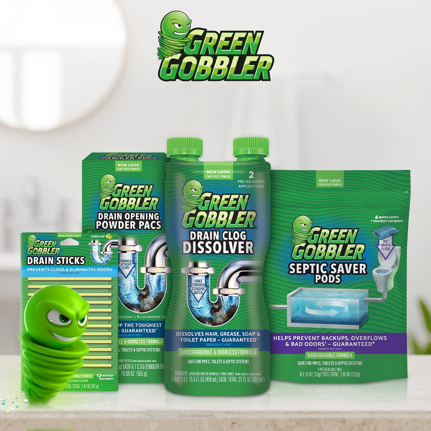 Liquid Clog Remover By Green Gobbler - Drain, Toilet Clog Remover, DISSOLVE Hair & Grease From Clogged Toilets, Sinks And Drains - Drain Cleaner, Works Within Minutes - 1 Gallon