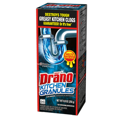 Drano Kitchen Granules Drain Clog Remover and Cleaner, Unclogs blockage from Grease or Cooking Oil, 8.8 oz