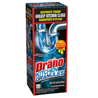 Drano Kitchen Granules Drain Clog Remover and Cleaner, Unclogs blockage from Grease or Cooking Oil, 8.8 oz